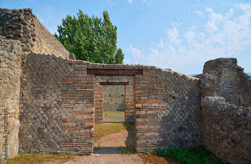 View of the ruins of the Roman city of Pompeii in Italy