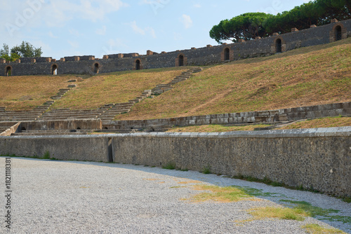View of the ruins of the Roman city of Pompeii in Italy