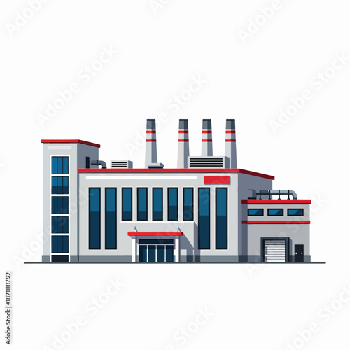 Illustration of a Modern Industrial Manufacturing Facility with Smokestacks Emitting Steam