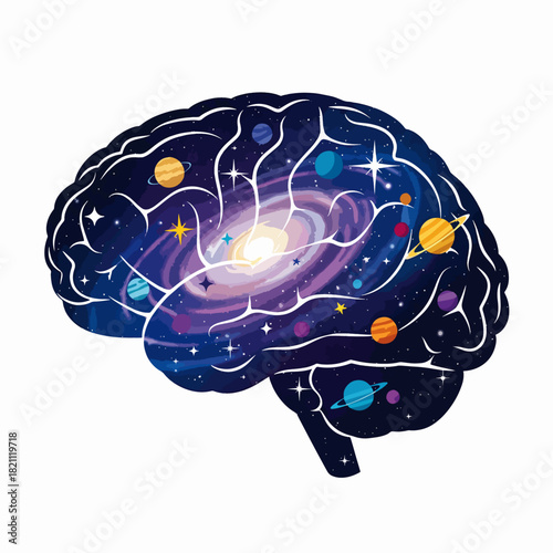 A Cosmic Brain with Stars and Planets Illustrating the Universe Within Our Minds