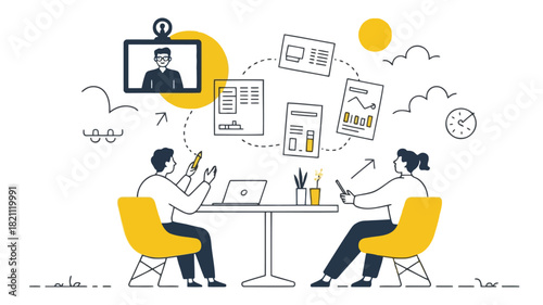 Minimalist vector illustration of a diverse team collaborating on a project symbolizing teamwork and innovation