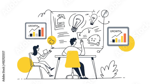 Modern vector illustration of a diverse startup team collaborating on a new business idea