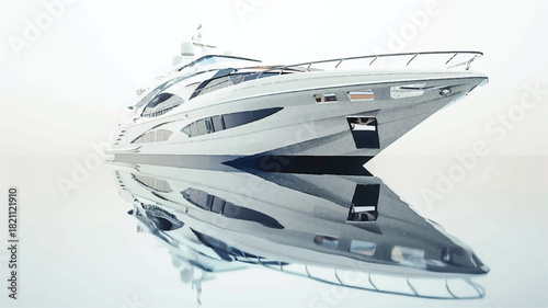 3D luxury yacht with reflections, white background 