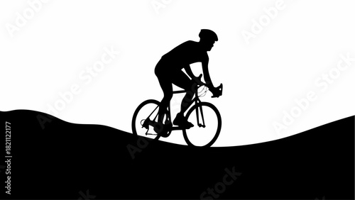 Dynamic cyclist silhouette conquering hills, embodies fitness, perseverance, and outdoor adventure, perfect for sports, health, and lifestyle brands