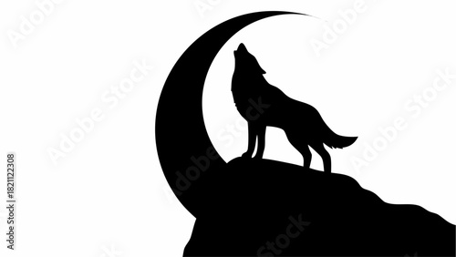 Majestic wolf howling at the moon silhouette evokes primal power and wild beauty, ideal for nature designs, mystical themes, or striking logo concepts