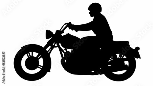 Striking silhouette of a motorcyclist riding a classic chopper, embodying freedom and adventure on the open road, perfect for branding and logo design.