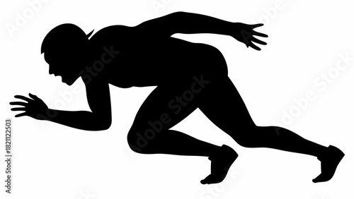 Dynamic silhouette of a runner exploding from the starting blocks, conveying speed, power, and determination in a minimalist design, perfect for athletic themes