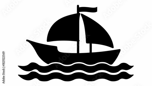 Classic sailboat gliding on gentle waves, a nostalgic symbol of freedom and adventure at sea, perfect for nautical themes and seaside designs