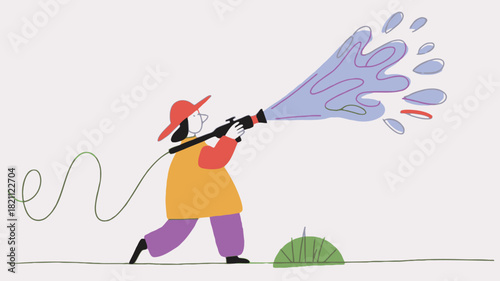 Dynamic firefighter in action bravely battling flames with a powerful flowing water stream from a hose symbolizing courage and emergency response