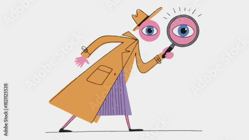 Stylized vector illustration of a classic detective figure in a trench coat standing against a simple background suitable for mystery or noir themes