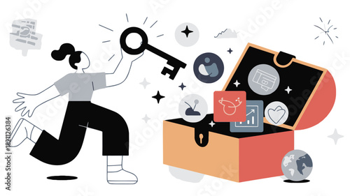 Abstract human figure in a dynamic confident pose rendered with vibrant colors and clean lines