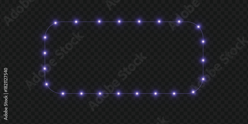 Christmas decorations with lights, garlands, and 3D objects on a transparent background. Festive design. Christmas LED White Garland PNG. Christmas Lights PNG. Web banners and greeting cards.