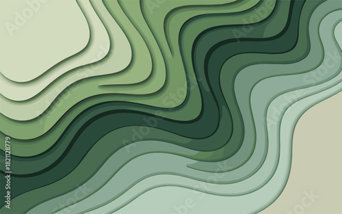 Abstract layered green and beige landscape illustration