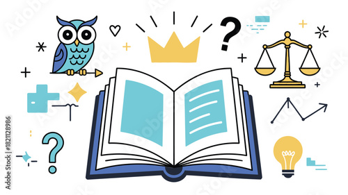 An open book with royal blue covers featuring clean design elements and classic typography for educational or literary themes