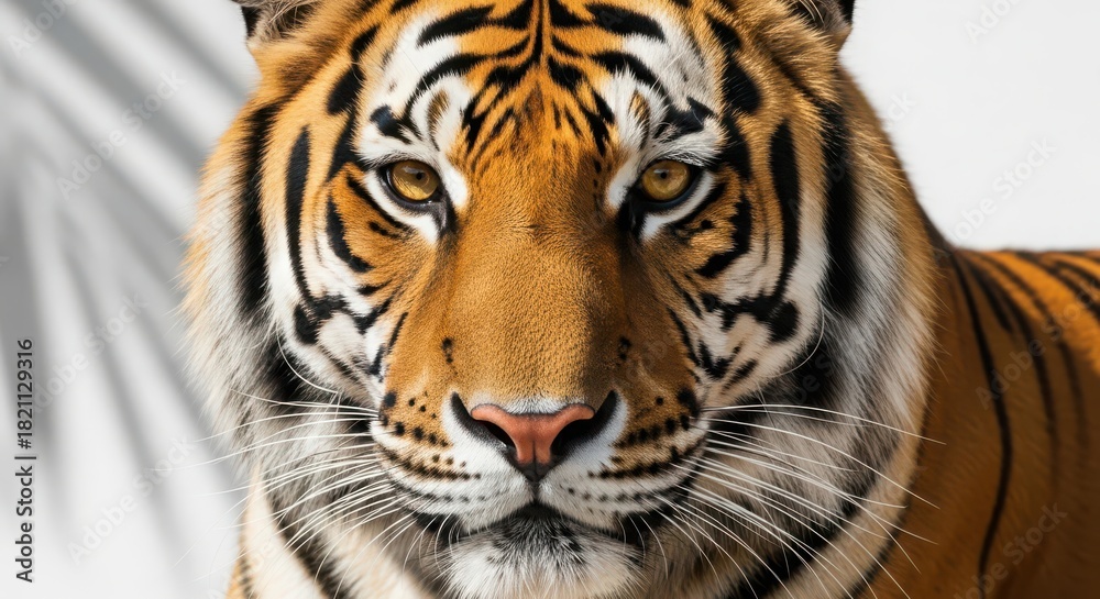 Fototapeta premium Closeup portrait of a majestic tiger with piercing eyes, showcasing its distinctive orange and black striped fur