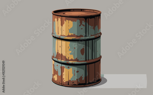 Weathered Rusty Metal Drum illustration with distressed paintwork
