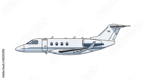 A pixelated side view of a white jet airplane on a white background
