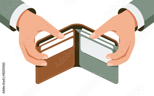 Hands holding open a wallet showing empty pockets, symbolizing financial loss or emptiness