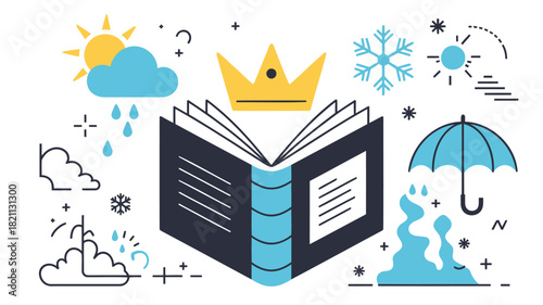 Open book with vibrant royal blue covers showcasing a classic literary design with clean lines and ample space for text