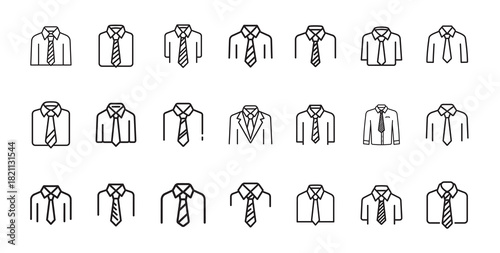 Line art icons illustrating formal shirts with ties for professional settings