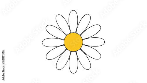 A simple illustration of a daisy with a yellow center and white petals
