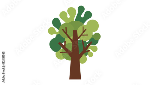 A simplified illustration of a brown tree with green foliage