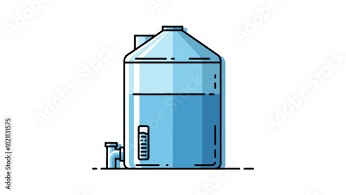 A simplified illustration of a blue industrial tank filled with liquid
