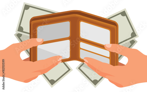Open Wallet with Money Bills Illustrating Financial Wealth and Economic Concepts