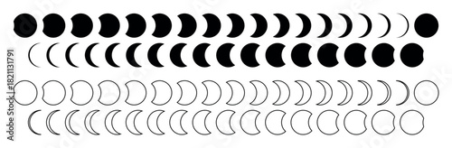 Black and white moon phases vector collection flat celestial illustration outline mystical astronomy design lunar cycle silhouette astrology cosmic symbols spiritual nature minimal boho magic