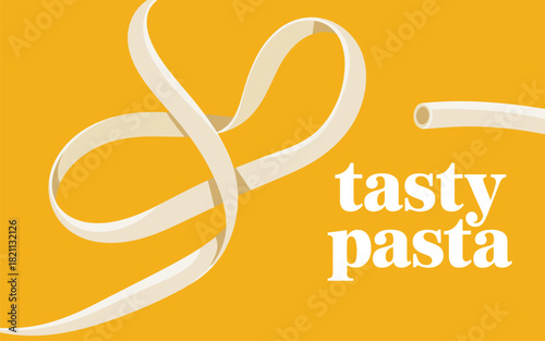 Artfully Crafted Pasta Ribbon and Tube with "tasty pasta" Text