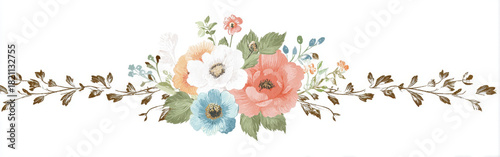 Floral border vintage wedding card frame decorative botanical bouquet pastel elegant with gentle charm