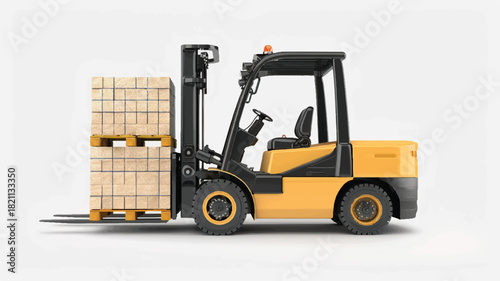 Realistic construction bulldozer, white background  