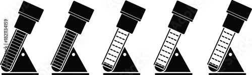 Telescope Icon Black Vector Set: Astronomical Observation Equipment, Star Gazing Science Tool, Astronomy Graphic Collection, Optical Instrument Symbol, Research and Education Iconography.