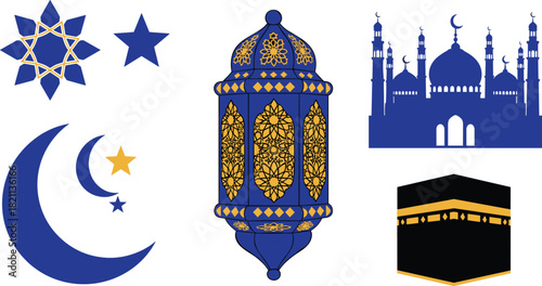 Islamic symbols and landmarks for ramadan and eid celebrations