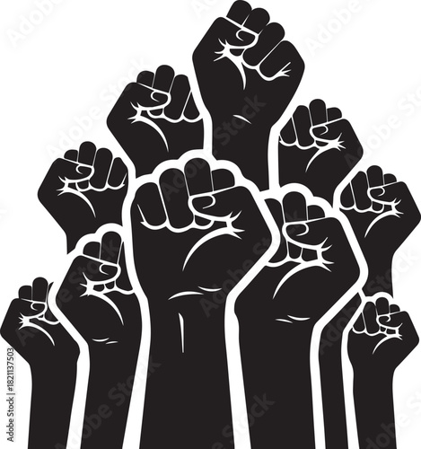 Group of raised black fists symbolizing unity and protest