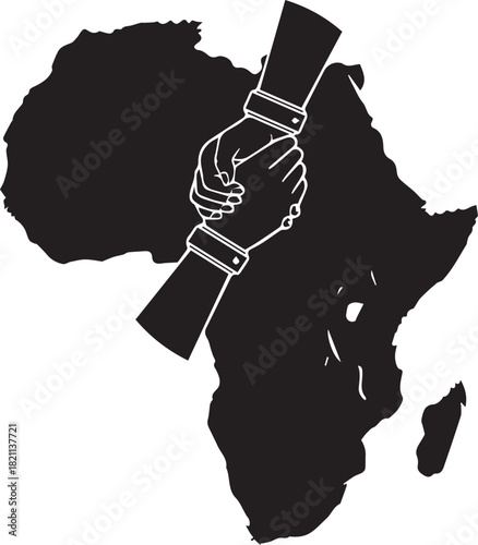 African continent silhouette with hands shaking holding a diploma