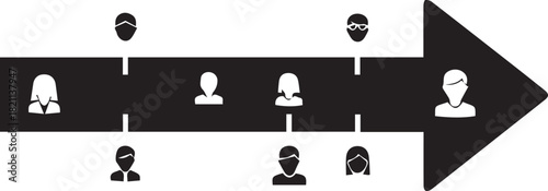 Business growth and team development represented by an arrow with people icons