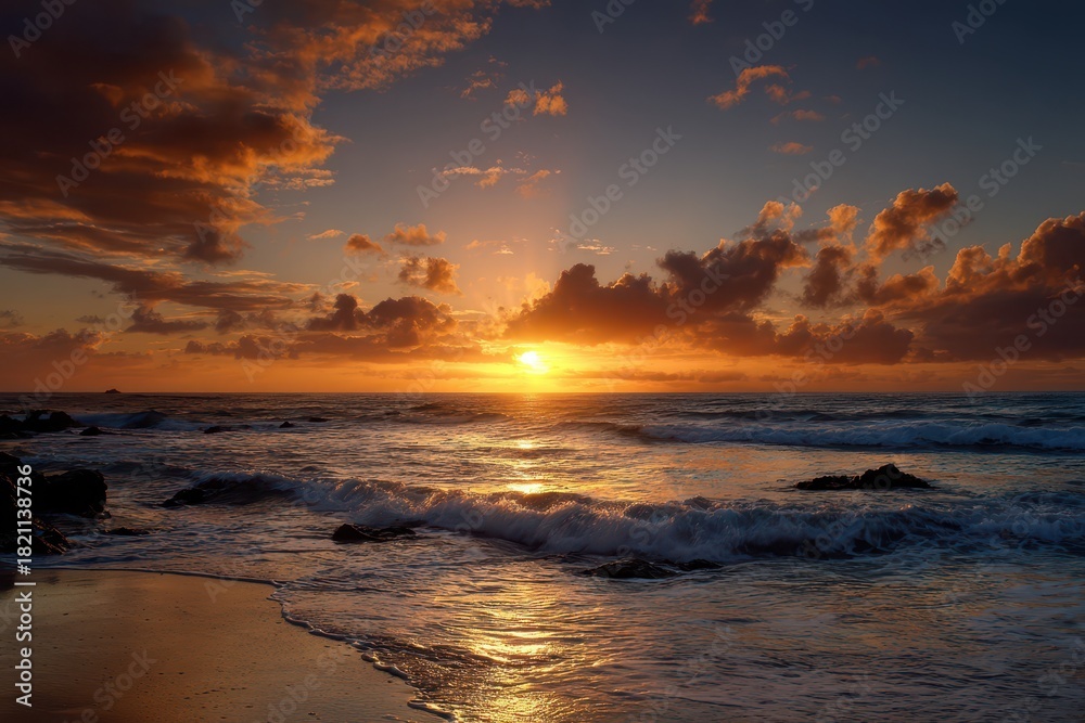 Obraz premium Fuerteventura Mi Amor: A Captivating Sunset Over the Ocean, Embracing the Sea and Sky with Vibrant Colors