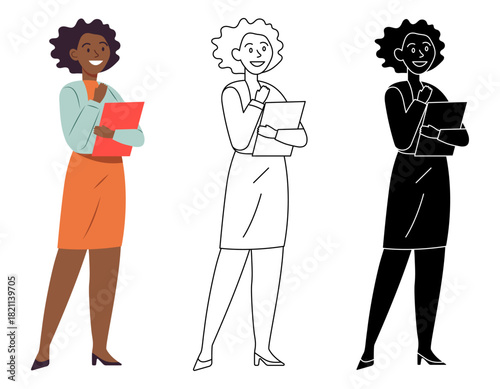 A dark skinned female teacher isolated flat vector illustration