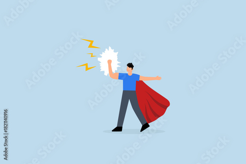 Superhero businessman with superpower to win business success