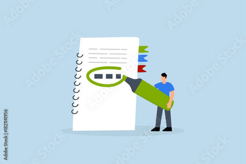 Highlight important note, businessman highlight pen circle important note.