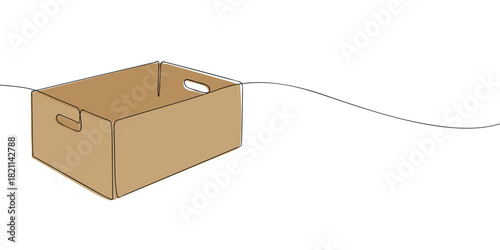 Simple vector illustration of an open cardboard box with side handles and a curved line, suitable for storage or packaging design themes