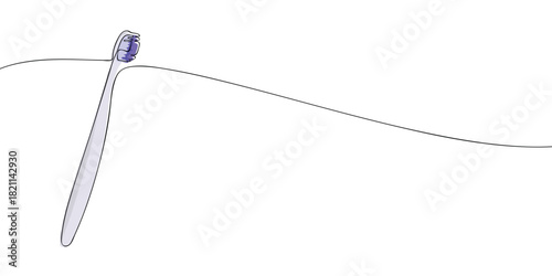 A handheld brush with a long handle and bristles used for cleaning teeth