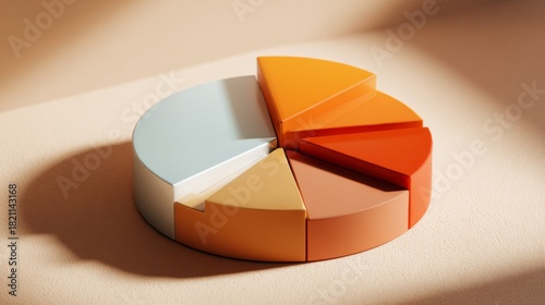 Colorful Geometric Pie Chart Representing Data Segmentation and Analysis on a Minimalist Surface with Soft Light