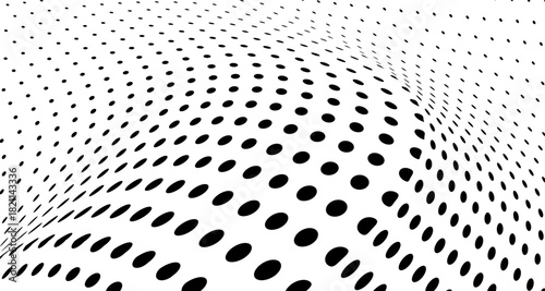 Abstract halftone wave dotted background. Futuristic twisted grunge pattern, dot, circles. Vector modern optical pop art texture for posters, business cards, cover, labels mock-up, stickers layout