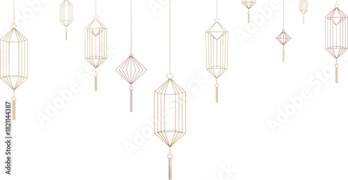Elegant Asian-Inspired Hanging Lanterns Illustration for Festive Backgrounds