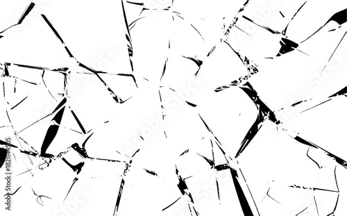Broken Cracked glass. Hole in the glass surface. Vector drawing. Crime circle break crystal pane isolated on white backdrop. Window after crash or bullet, Broken mirror texture. White background