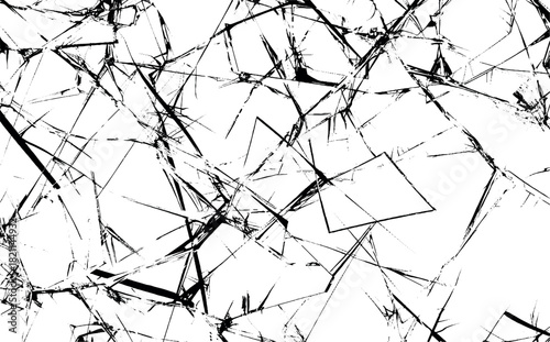 Broken Cracked glass. Hole in the glass surface. Vector drawing. Crime circle break crystal pane isolated on white backdrop. Window after crash or bullet, Broken mirror texture. White background
