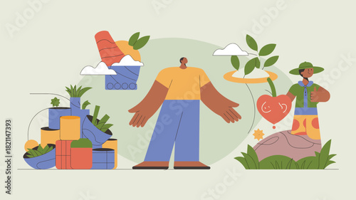 Diverse individuals share abundance of fresh produce and healthy living.