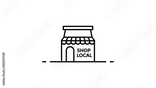 Simple line art illustration of a shop with the words 'Shop Local' on its sign.